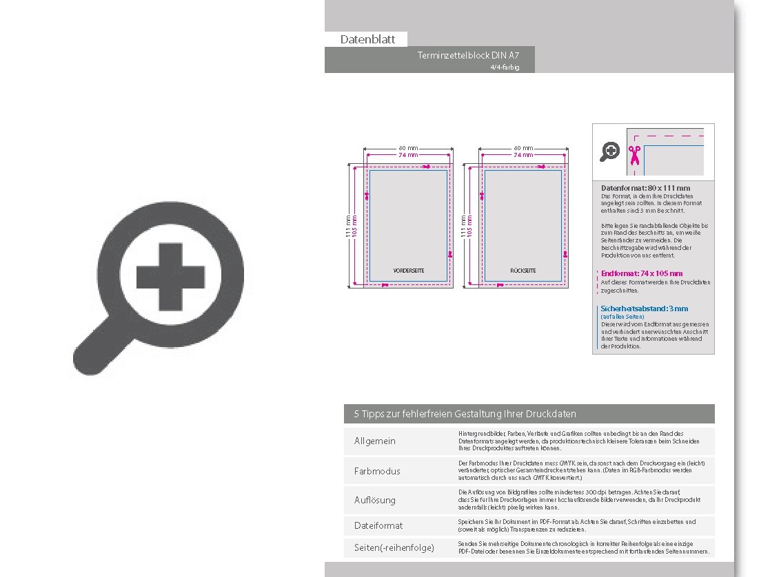 Product Bild terminzettelblock__din_a7__25_blatt__4_4_farbig_beidseitig_bedruckt